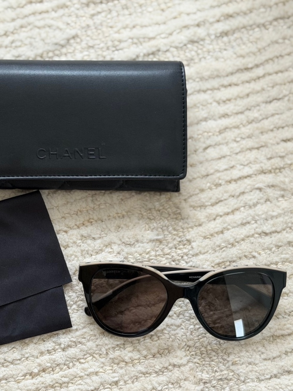 Chanel Acetate CC Butterfly Sunglasses Black Beige Top Frame Letter Logo